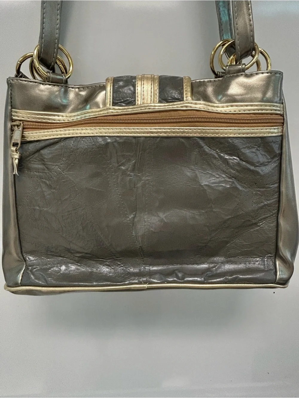 Vintage Warren Reed leather Metallic Patchwork Shoulder Bag with Gold Accents
